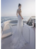Plunging V Neck Ivory Lace Tulle Sparkly Luxurious Wedding Dress
